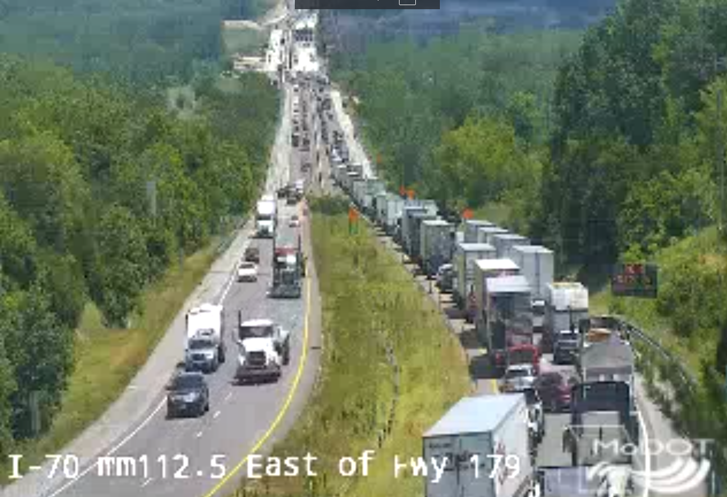 Eastbound I-70 traffic at standstill